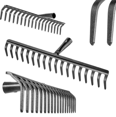 KADAX Tuinhark zonder steel, tuinhark van staal, gazonhark voor tuinonderhoud, robuuste hark, hark voor gazon, tuingereedschap (rechthoekig, 18 tanden)