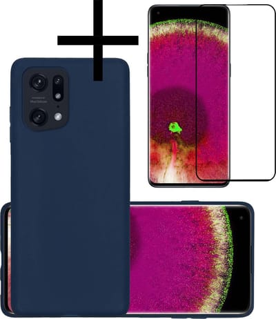 Hoesje - Met Screenprotector - Geschikt voor OPPO Find X5 - Sterk & Shockproof - Back Cover - Siliconen Case - Telefoon Hoes - Donkerblauw