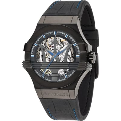Maserati Potenza Zwarte Wijzerplaat Zwart Leder Heren Automatisch R8821108009 Horloge zwart