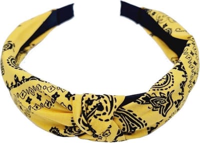Haarsoires Haarband Diadeem 3cm – Knoop – Paisleyprint Stof – Geel - Zachte Haarbeugel - voor Dames & Meisjes - Comfortabel voor Dames & Meisjes - Universele Maat