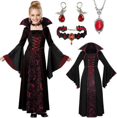 Vampier Kostuum voor Kinderen - Halloween Outfit met Choker, Oorbellen en Accessoires voor Feestjes en Carnavals