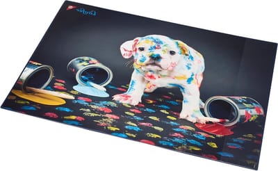 Bureauonderlegger kleurrijke hond 53 x 40 cm - antislip - kinderen - accessoires - kinderbureau - transparant zijvak