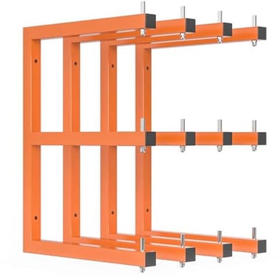 4 stuks houtenrek, wandgemonteerde houthark, zware houten opslagrekken met 6-traps systeem, 800 lbs stevige garagehouten organisator, hangende oranje houtmetalen rekken voor binnen en buiten