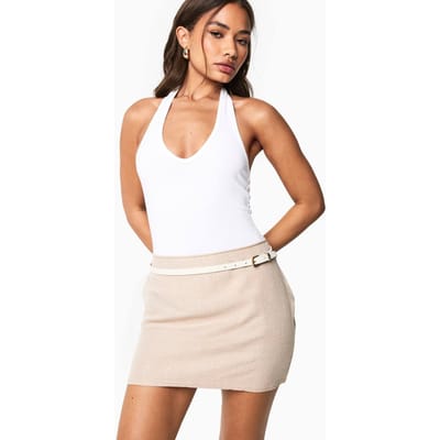 boohoo Dames Linnen Look Mini Rok | Beige | Maat: 6