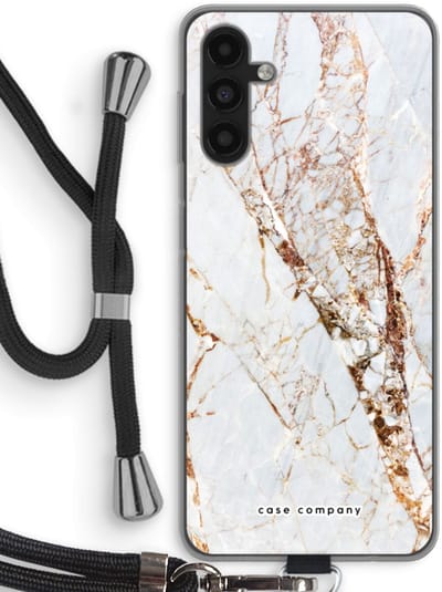 Case Company® - Hoesje met koord geschikt voor Samsung Galaxy A13 5G hoesje met Koord - Goud marmer - Telefoonhoesje met Zwart Koord - Bescherming aan alle Kanten en Over de Schermrand