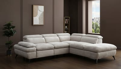 Hoekslaapbank met Opbergruimte en Slaapfunctie Casa Velluto LUXORIA – 5-Zits Rechterhoek Beige Stof, Relax Hoofdsteunen, Modern Design, Polyestermateriaal, Luxe Gezinsbank
