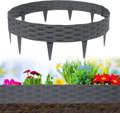 Kunststof Gazonrand - Bloembedrand Palissade - Tuin Afscheiding - Rotan Optiek - 5 Meter 100x20 CM - Antraciet