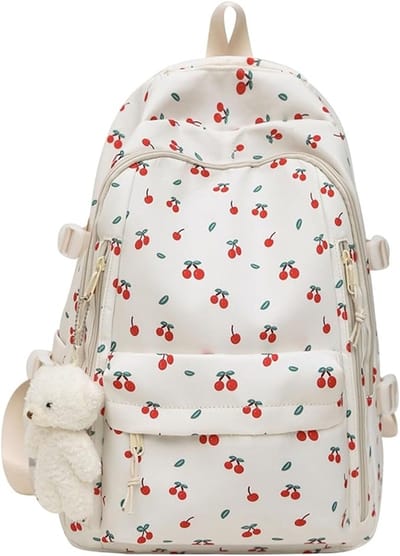 Rugzak – Schooltas meisje - Handbags – Kawaii Cherry Print Rugtas – Lichtgewicht Nylon Rugzak – Grote Opbergcapaciteit – Schattige Rugzak voor School & Dagje Uit