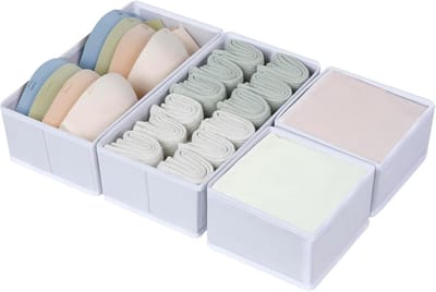 Famanu – Opvouwbare lade-organizer van stof - ladeverdeler - opbergkubus voor beha's - sokken - klassiek wit - 4 stuks