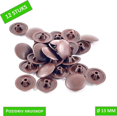TQ4U Afdekkap voor Pozidriv 3 schroef - Ø 13 mm - Kunststof - Donkerbruin - 12 stuks