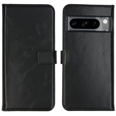 Selencia Hoesje - Geschikt voor Google Pixel 8 Pro - Echt Lederen Bookcase - Zwart