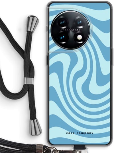 Case Company® - Hoesje met koord geschikt voor OnePlus 11 hoesje met Koord - Swirl Blauw - Telefoonhoesje met Zwart Koord - Bescherming aan alle Kanten en Over de Schermrand
