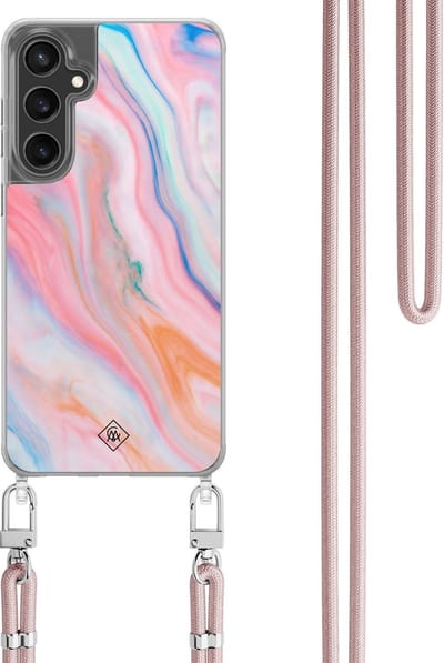 Casimoda® hoesje met koord - Geschikt voor Samsung S24 FE - Pink Glam - Afneembaar koord - TPU/polycarbonaat - Roze