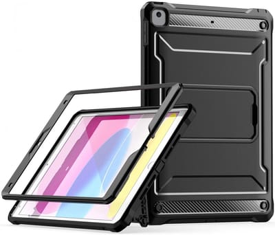 Hoes met Ingebouwde Screen Protector Geschikt voor Apple iPad 10.2 (2019/2020/2021) | Full Protect Cover met Standaard | Beschermhoes Tegen Vallen | Extreme Bescherming | Zwart
