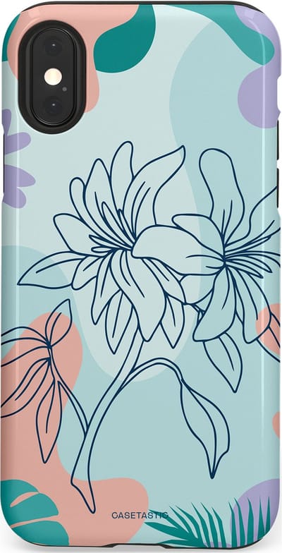 Casetastic Hoesje Geschikt voor Apple iPhone X/Xs - Stijlvolle Beschermende Duo-layer Case - Mint Bloemprint