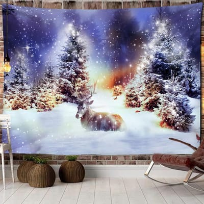 Tapisserie murale suspendue de scène de neige en bois de noël, cadeau de nouvel an, rideau de lit de Style bohème, décoration de dortoir pour la maison 230x150cm
