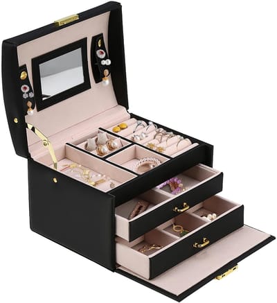 Ynkkvre-Elegante Sieradendoos met Sleutelslot en Spiegel – Compacte Draagbare Organizer voor Oorbellen, Kettingen, Horloges en Accessoires – Perfect Cadeau voor Vrouwen