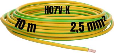 Kalitec 10 meter H07V-K 2,5 mm² groen-geel bedradingskabel I kernkabel flexibel I PVC enkeladerig I meeraderig 2,5mm2 I bedrading fijnaderig I enkele kabel I kabel massief I schakeldraad