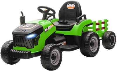 Elektrische Kinderauto - Kindertractor - Zittractor - 12V Accu - tot 5 km/u - Kinderen 3-8 jaar - met Afstandsbediening en Verlichting - Claxon, Zachte Start & Muziek - Accuvoertuigen - Groen