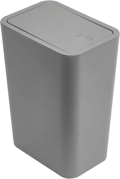 Prullenbak - 9 liter, smal model met deksel - Geurwerend pop-up deksel - Gemaakt van PP-materiaal - Geschikt voor badkamers, keukens, kantoren, woonkamers, slaapkamers en toiletten - 33,3*22,2*15,7 cm -Grijs