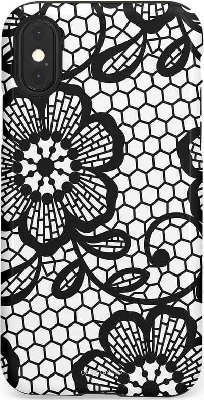 Casetastic Hoesje Geschikt voor Apple iPhone X/Xs - Stijlvolle Beschermende Duo-layer Case - Zwart Bloemenpatroon