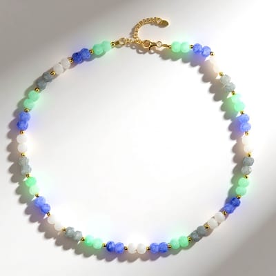 Cavill - Zilveren Halsketting 925 Sterling - Vergulde Ketting met 139,2 ct Multicolor Blauwe & Witte Kwarts en Gouden Hematiet