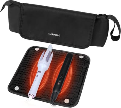 Professionele Haarstyling Kit met Reiszak, Verwijderbare Hittebestendige Mat, 2-in-1 Krultang en Steiltang voor Vrouwen, Inclusief Accessoires en Organizers, Zwart