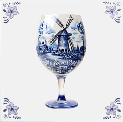 Delfts blauw tegeltje wijnglas design - delfts blauw wandbord - delftsblauw - hollandse cadeautjes - wanddecoratie - decoratieve accessoires
