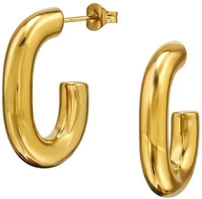 Joy Ibiza - Ovale oorbellen - Ovaal oorringen - vlinder sluiting - chirurgisch staal - 17.7 x 26 mm - ear party boho - bohemian style - ip/pvd gold plated