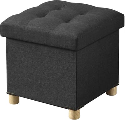 Opvouwbare Zitkist met Opbergruimte en Houten Poten - Multifunctionele Voetenbank 38x38 cm Zwart