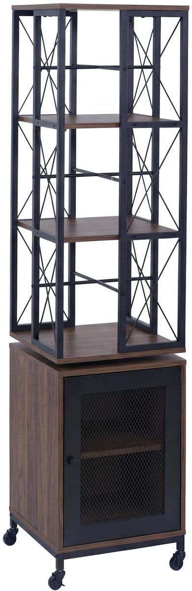 Boekenrek MCW-P13, staand rek, draaibaar rek, zwenkwielen, metalen deur, metaal, industrieel melamine MVG 162x40x42cm ~ donkerbruin