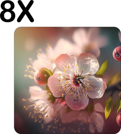 Luxe Placemat - Roze Kersen Bloesem in de Lente - Set van 8 Placemats - 50x50 cm - 2 mm dik Vinyl - Anti Slip - Afneembaar