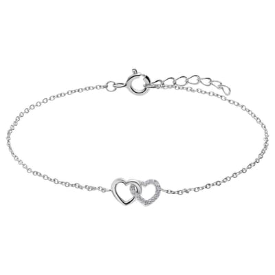 Lucardi Dames Zilveren armband hartjes zirkonia - Armband - 925 Zilver - Zilver - 18 cm