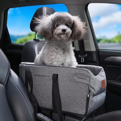 Honden autostoel - Reisbed auto - Veilig reizen - Met opbergvakken - 46 x 28 x 24 cm - Grijs