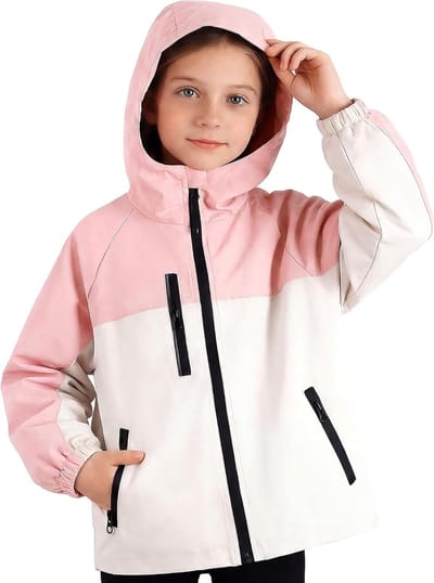 Waterdichte en Winddichte Kinderjas met Reflecterende Strepen en Capuchon voor Meisjes van 5-13 Jaar - Lichtgewicht Windbreaker voor School en Kamperen