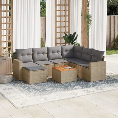 vidaXL - 8-delige - Loungeset - met - kussens - poly - rattan - beige