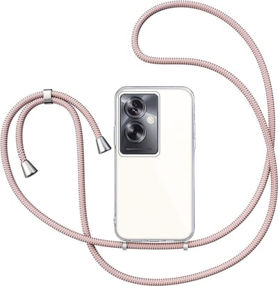 Hoesje met Koord geschikt voor Oppo A79 - Back Cover Siliconen Case Transparant Hoes Roségoud