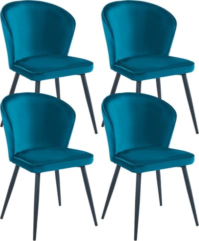 Colenis® - Curve Eetkamerstoel - Set Van 4 - Petrol - Velvet - Zwarte Poten
