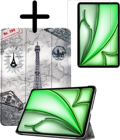 Hoesje Geschikt voor Apple iPad Air 6 (2024) - 11 inch - 6e Generatie - M2 - Met Screenprotector - Trifold Bookcase - Hard Cover - Hardcover Book Case - Tablet Hoes - Eiffeltoren