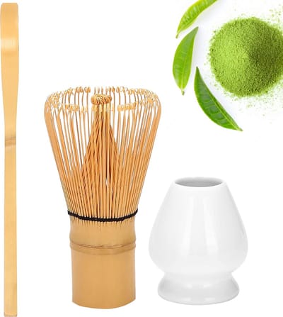 Winkrs - Matcha Thee set met bamboe garde & theelepel met een witte houder van keramiek - Matcha Klopper/Whisk