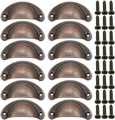 12 x Schelpgrepen Antieke Lade IJzer-nikkellegering Handgrepen meubelgrepen kastdeurgrepen Meubelknoppen Halve Cirkel 8.1cm x 3.5cm Rood brons