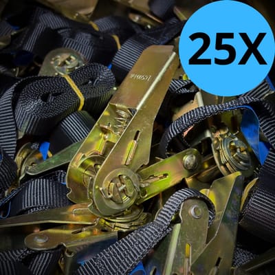 Spanbanden met ratel – 2 meter – 25 mm – 25 stuks - straps - spanband - Fietsband