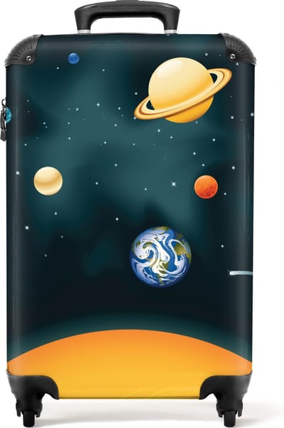 NoBoringSuitcases.com® - Kinderkoffer jongen met planeten - Kindertrolley jongens - Handbagage koffer lichtgewicht - Reiskoffer trolley kinderen - Rolkoffer met wieltjes - Past binnen 55x40x20 en 55x35x25