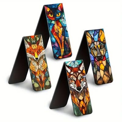Magnetische Boekenleggers 4x – Unieke Dierenontwerpen (Kat, Hond, Wezel, Lynx) – Sterke Magneet – Perfect Cadeau voor Lezers & Dierenliefhebbers