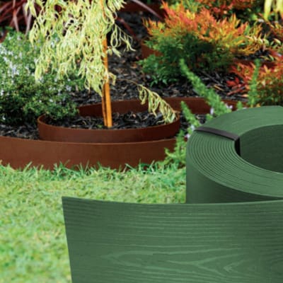 Flexibele gazonrand WoodBorder - 10m kunststof - Houtlook - Perkomranding - 8 cm hoogte - Groen