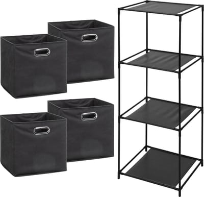 5Five Opbergrek Smartrack - met 4x mandjes stof - donkergrijs - 34 x 98 cm