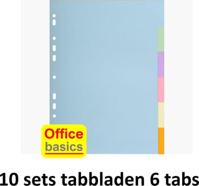 10 x Office Basics Tabbladen - 6 tabs - karton - beschrijfbaar