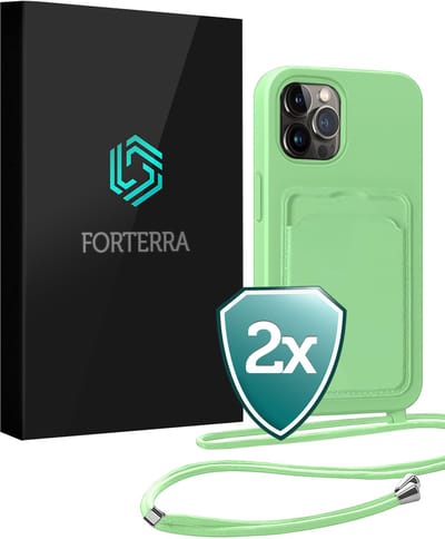 Hoesje Geschikt voor iPhone 13 Pro Pashouder Case Siliconen Hoes Met Koord - Hoes Geschikt voor iPhone 13 Pro Met Telefoonkoord Hoesje Back Cover Met Pasjeshouder - Groen - 2 PACK
