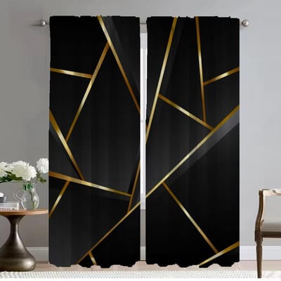 Zwart Goud Print Elegante Kamergordijnen voor Camera Moderne Woonkamer Gordijnen 2 Stuks Halloween Decoratie Verduisterend Gordijn W60xH90cmx2pcs-CL