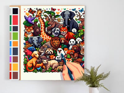 Pixel art dieren schilderij | Magische fauna gecreëerd met pixel perfectie en artistiek meesterschap | Kunst - 100x100 centimeter op Dibond | Foto op Dibond
